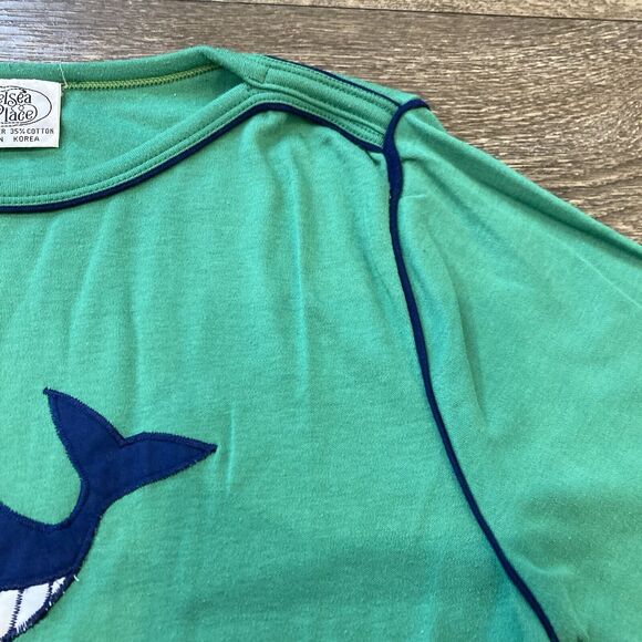 VTG 80's Chelsea Place Preppy Green Long Sleeve Top Embroidered Whale Contrast - Picture 4 of 6